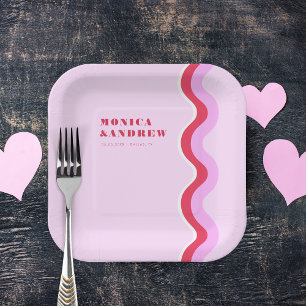 Vet retroveer esthetisch roze en rood huwelijk papieren bordje