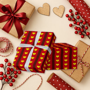 Vet Rode Streep Geel Hart Romantisch Cadeaupapier