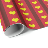Vet Rode Streep Geel Hart Romantisch Cadeaupapier (Rol Hoek)