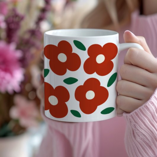 Vet Rood Abstract Retro Bloempatroon Koffiemok
