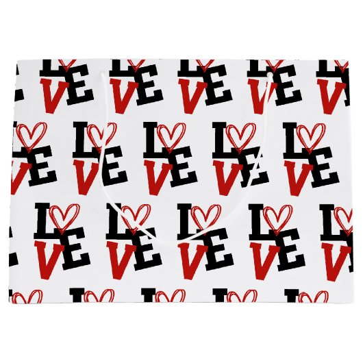 Vet Rood en Zwart Romantisch Patroonontwerp Groot Cadeauzakje (Voorkant)