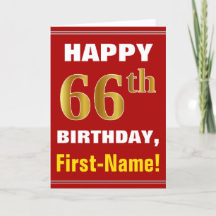 Vet, rood, Faux Gold 66e verjaardag met Kaart