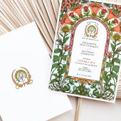 Vet Rood & Gouden Bloemen Art Nouveau bruiloft Kaart