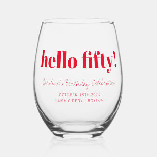 Vet Rood Modern 50ste Verjaardag Custom Wijnglas Zonder Voet
