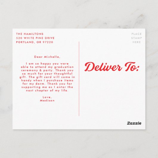 Vet rood script foto Afstuderen dank u Briefkaart (Achterkant)