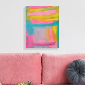 Vet Roze Blauw en Geel Abstract schilderen Canvas Afdruk (Insitu (Woonkamer))