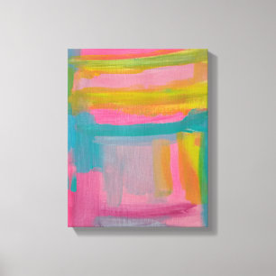 Vet Roze Blauw en Geel Abstract schilderen Canvas Afdruk