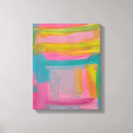 Vet Roze Blauw en Geel Abstract schilderen Canvas Afdruk (Voorkant)