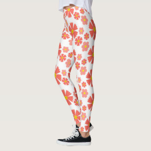 Vet roze daisy floral ontwerp op schone witte basi leggings