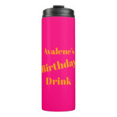 Vet roze en fel Sinaasappel verjaardagsfeest Thermosbeker (Voorkant)