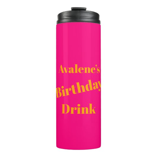 Vet roze en fel Sinaasappel verjaardagsfeest Thermosbeker (Voorkant)