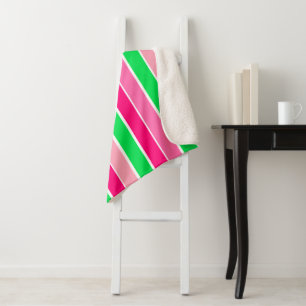 Vet roze en groene strepen sherpa deken