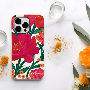 Vet Roze en oranje bloemen Gepersonaliseerde naam Case-Mate iPhone 14 Pro Max Hoesje