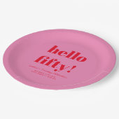 Vet Roze en Rood Modern 50ste Verjaardag Custom Papieren Bordje (Gekanteld)