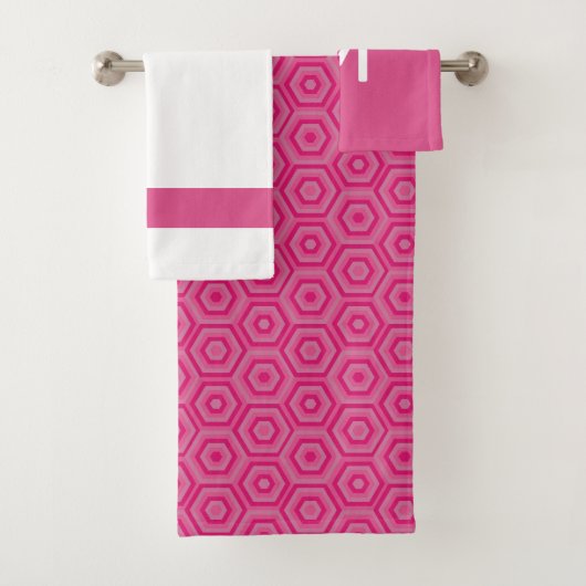 Vet roze en wit met optioneel monogram bad handdoek (Insitu)