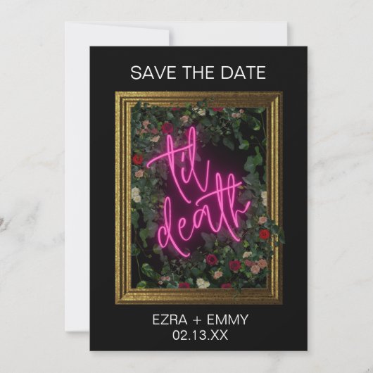 Vet Roze en Zwart Bloemen Til Death Save the Date (Voorkant)