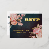 Vet roze Floral RSVP Folie Weddenschap Briefkaart (Voorkant / Achterkant)