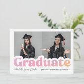 Vet Roze & Oranje Afstuderen Foto Aankondiging (Staand voorkant)