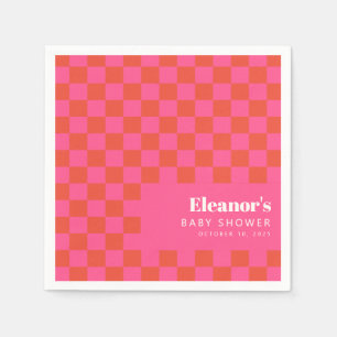 Vet Roze Oranje Checkerboard Patroon Baby shower Servet