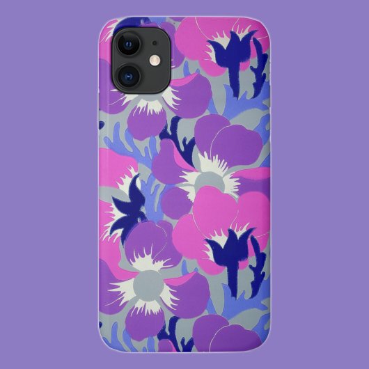 Vet roze & paarse Windflower-patroon Retro Case-Mate iPhone Case