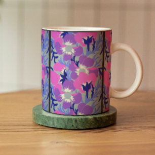 Vet roze & paarse Windflower-patroon Retro Koffiemok
