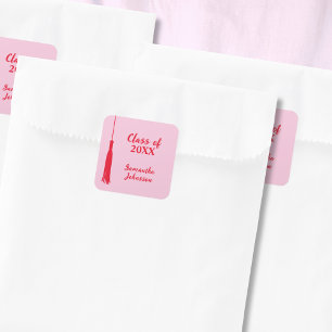 Vet Roze & Rood 2024 Afstudeerder Tassel Afstudere Vierkante Sticker