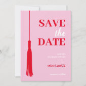 Vet Roze & Rood Afstudeerder Tassel Afstuderen Save The Date (Voorkant)