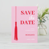 Vet Roze & Rood Afstudeerder Tassel Afstuderen Save The Date (Staand voorkant)