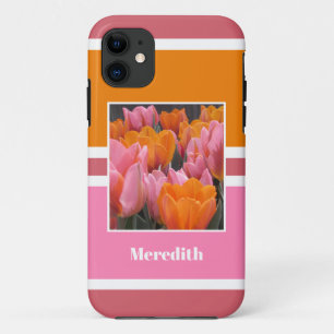 Vet Roze Sinaasappel Tulpen Gepersonaliseerd iPhone 11 Hoesje