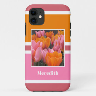 Vet Roze Sinaasappel Tulpen Gepersonaliseerd iPhone 11 Hoesje