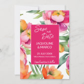 Vet roze sinaasappel zomerbloemen bruiloft sjabloo save the date (Voorkant)