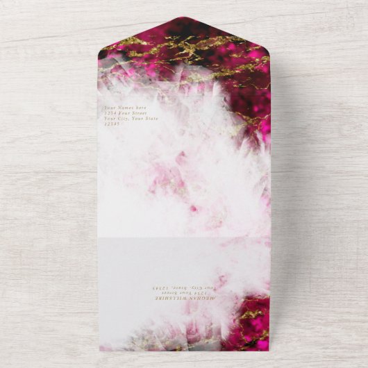 Vet roze Tourmaline en kristalgeode All In One Uitnodiging (Buitenkant)