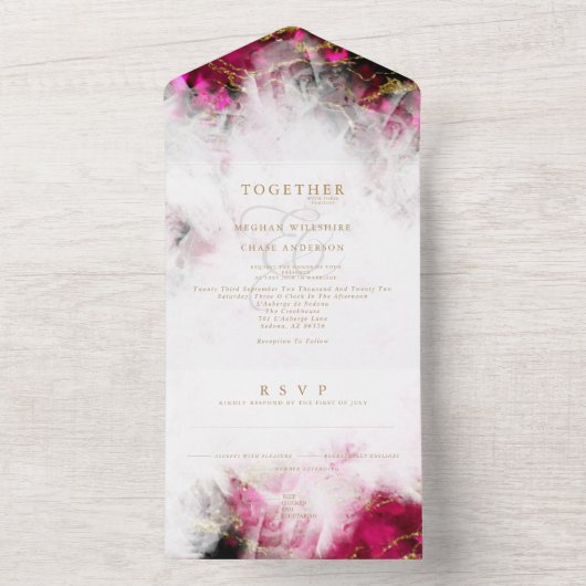 Vet roze Tourmaline en kristalgeode All In One Uitnodiging (Binnen)