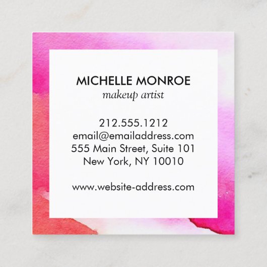 Vet Roze Waterverven Make-up Tekst Vierkante Visitekaartje (Achterkant)