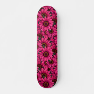 Vet roze zonnebloempatroon skateboard