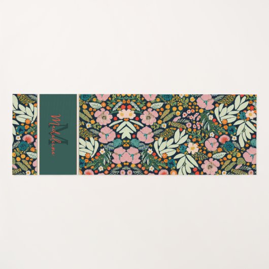 Vet rustiek Tuin Bloemen Patroon Naam Monogram Yogamat (Voorkant (horizontaal))