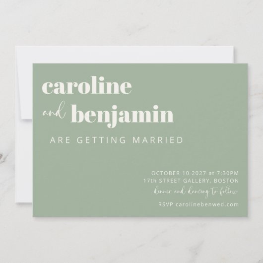 Vet Sage Groen Chique Modern Bruiloft RSVP Online Kaart (Voorkant)