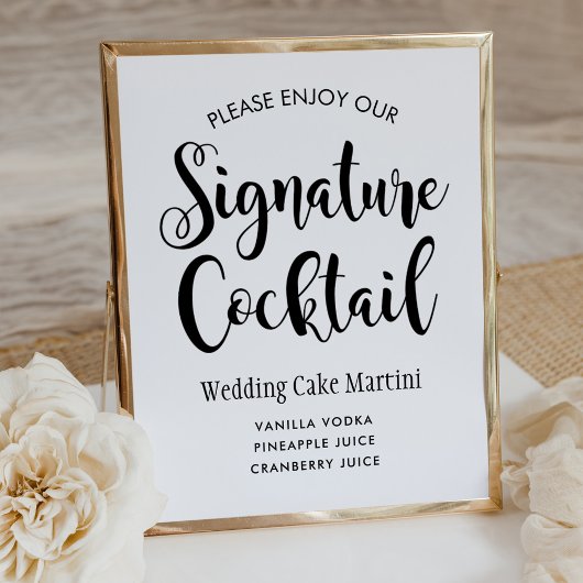 Vet Schrift Signature Cocktail Bruiloft Poster