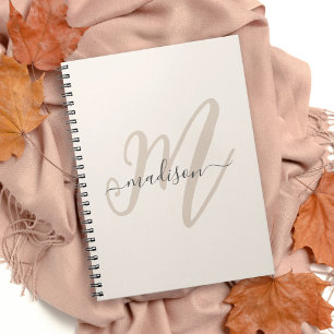 Vet Script Monogram en naam in Beige Notitieboek
