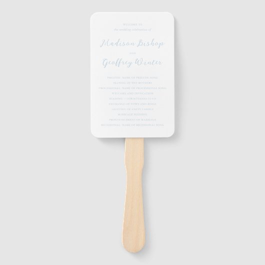 Vet Script Poeder Blauw Elegant Trouwprogramma Handwaaier (Voorkant)