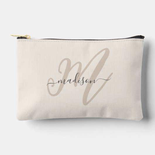 Vet Script Stijlvol Beige Monogram en Naam Etui (Voorkant)