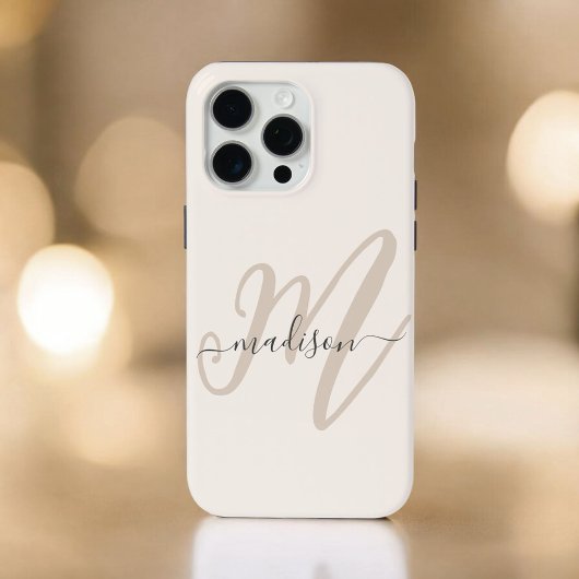 Vet Script Stijlvol Monogram en Naam in Beige Case-Mate iPhone Case