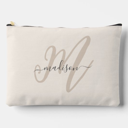 Vet Script Stijlvolle Beige Naam en Monogram Etui (Voorkant)