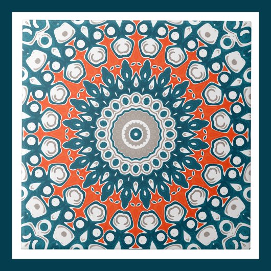 Vet Sinaasappel & Blauwgroen Mandala Geometrische Tegeltje