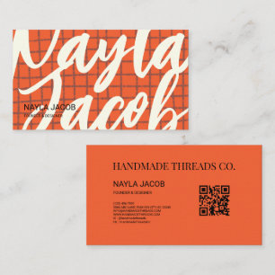 Vet Sinaasappel Bruin Check Pattern QR Code Handge Visitekaartje