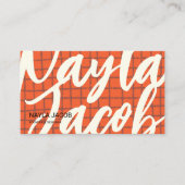 Vet Sinaasappel Bruin Check Pattern QR Code Handge Visitekaartje (Voorkant)