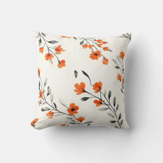Vet Sinaasappel en Grijs Bloemen Accent Kussen
