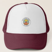 Vet Sinaasappel Geel Retro Volcano Design Trucker Pet (Voorkant)