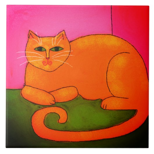 Vet Sinaasappel Kat Abstract Digitaal Schilderij Tegeltje (Voorkant)