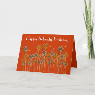Vet Sinaasappel Retro Flowers Sobriety Verjaardag Kaart